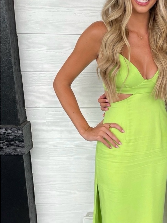 Bardot Dresses & Skirts - Bardot Lime Green Cutout Midi Dress with Side Slit